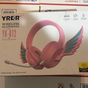 Pink Wireless Gaming Headset with Wing Design